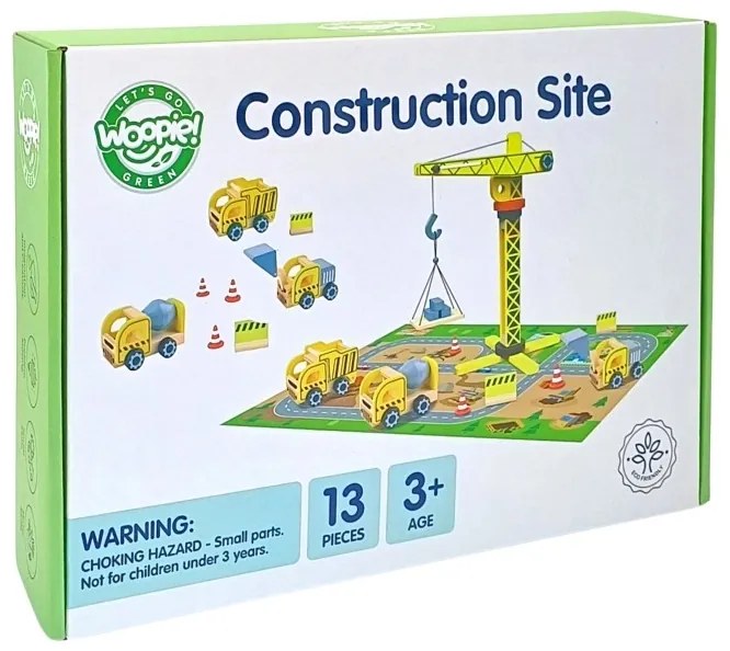 Woopie green drewniany plac budowy 5w1 ruchomy dźwig xxl pojazdy budowlane 13 el. fsc