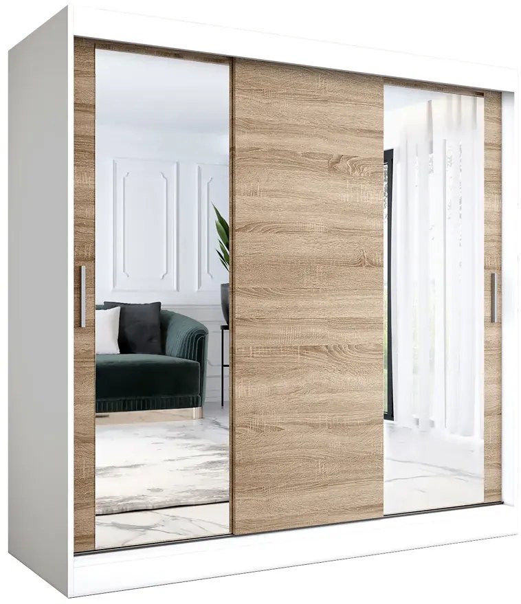 Szafa przesuwna biały + dąb sonoma 200 cm - Seko 6X