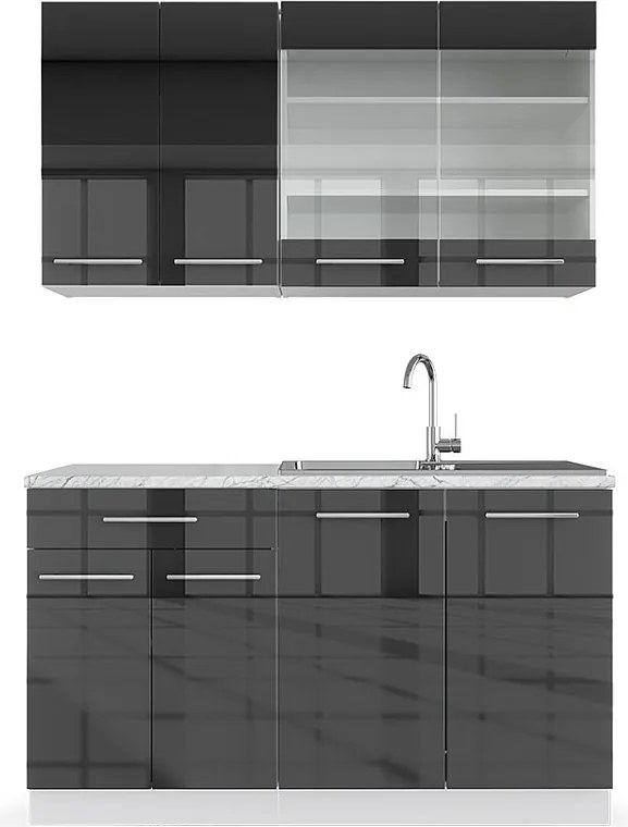 Pojedyncza kuchnia antracytowy wysoki połysk/biały 140x60x81.6 fame-line