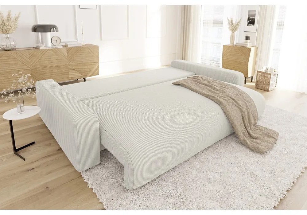 Kremowa sztruksowa rozkładana sofa ze schowkiem 234 cm Sara – Ropez