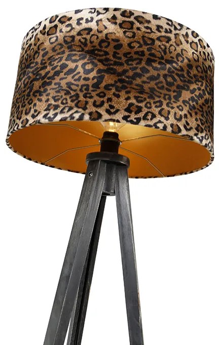 Lampa podłogowa trójnóg czarna z abażurem w panterkę 50 cm - Tripod Classic klasyczny/Antyczny Oswietlenie wewnetrzne