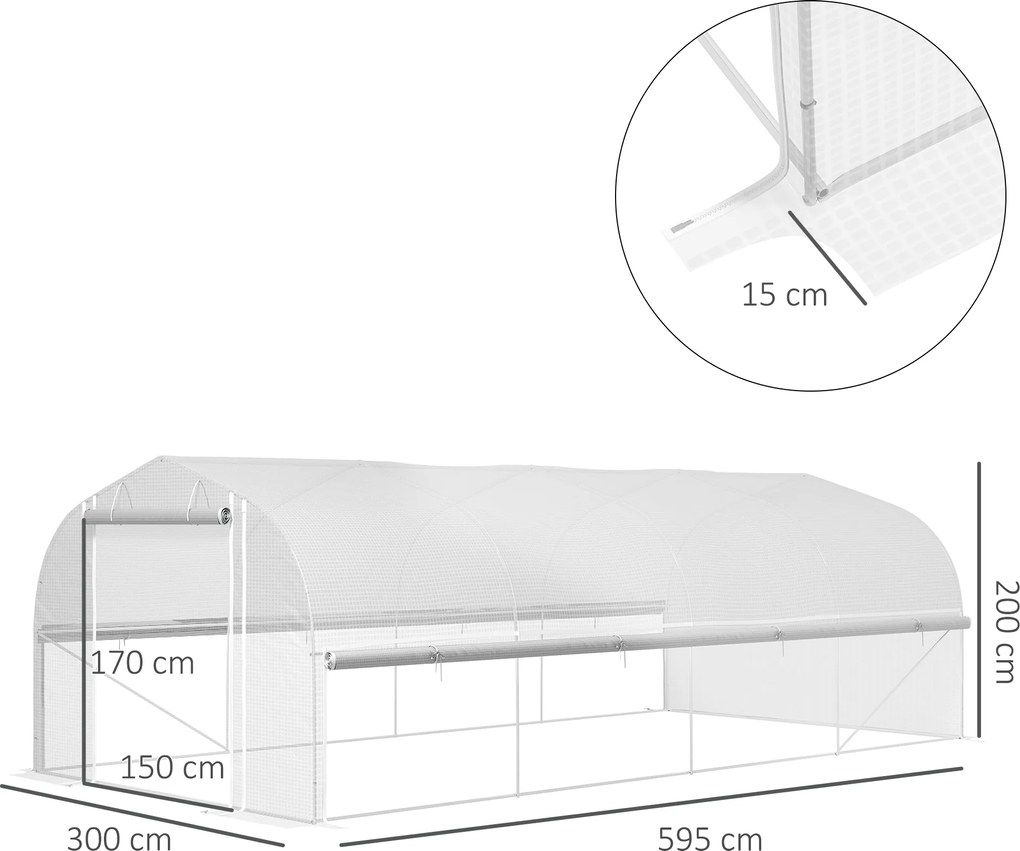 Outsunny Szklarnia 6x3x2 m, z 8 oknami, drzwiami, siatkami przeciw owadom, metalową ramą, Biały