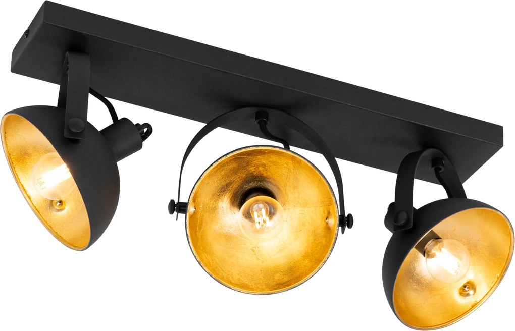 Industrialna lampa sufitowa czarna ze złotem 3-światła regulowana - Magnax