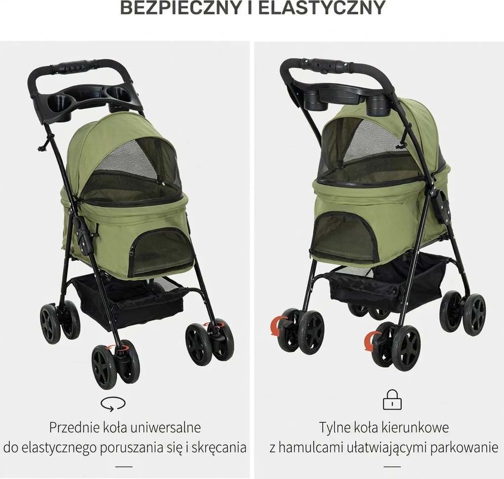 Outsunny Wózek dla Zwierząt Składany Ciemnozielony do 20kg | Aosom PL
