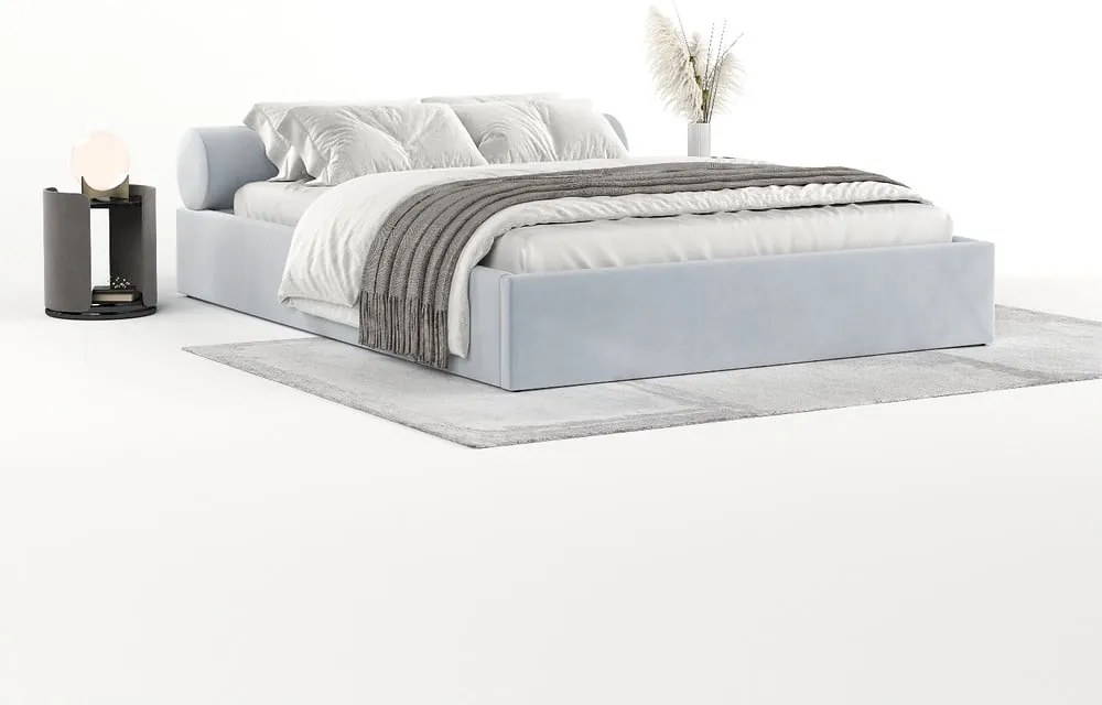 Jasnoszare tapicerowane łóżko dwuosobowe ze schowkiem ze stelażem 160x200 cm Solvo – Maison de Rêve