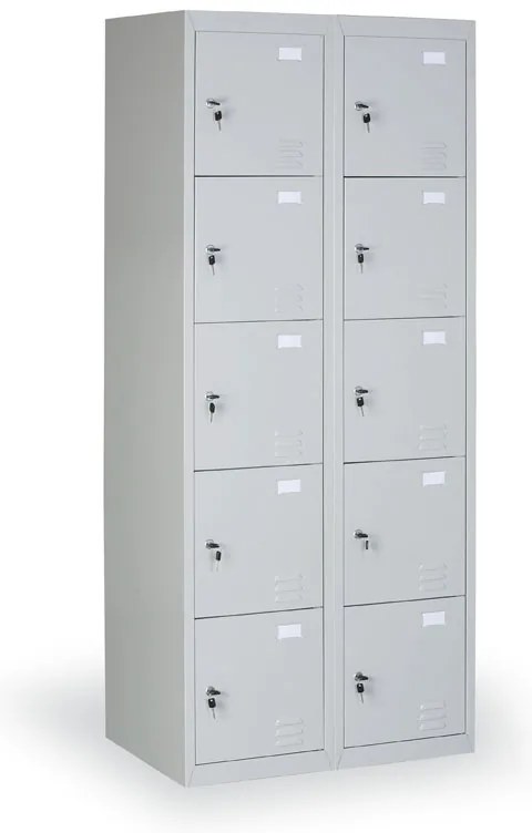 Szafka skrytkowa S2, 10 schowków, 1820 x 760 x 500 mm, demontaż, zamek cylindryczny, drzwi szare