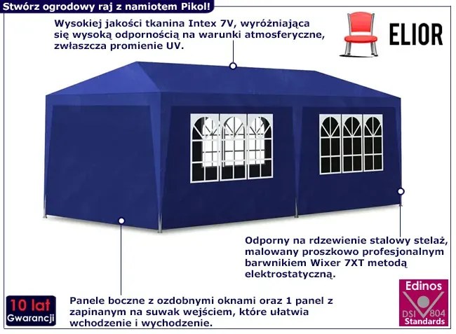 Niebieski namiot ogrodowy z oknami - Poniwa