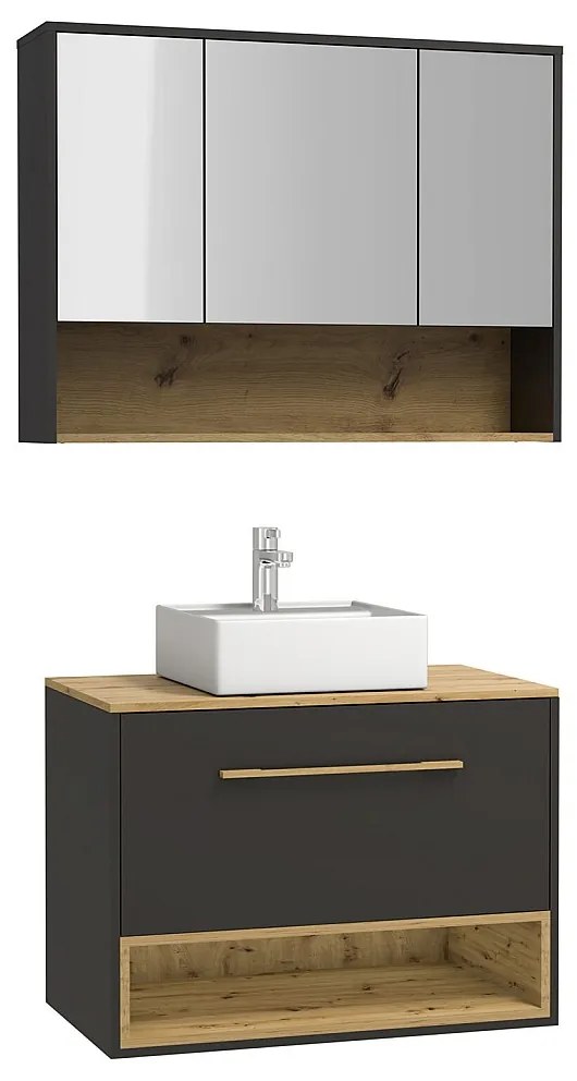 Szafka łazienkowa wisząca  antracytowa z umywalką i szafka toaletowa - 80 cm - YANGRA