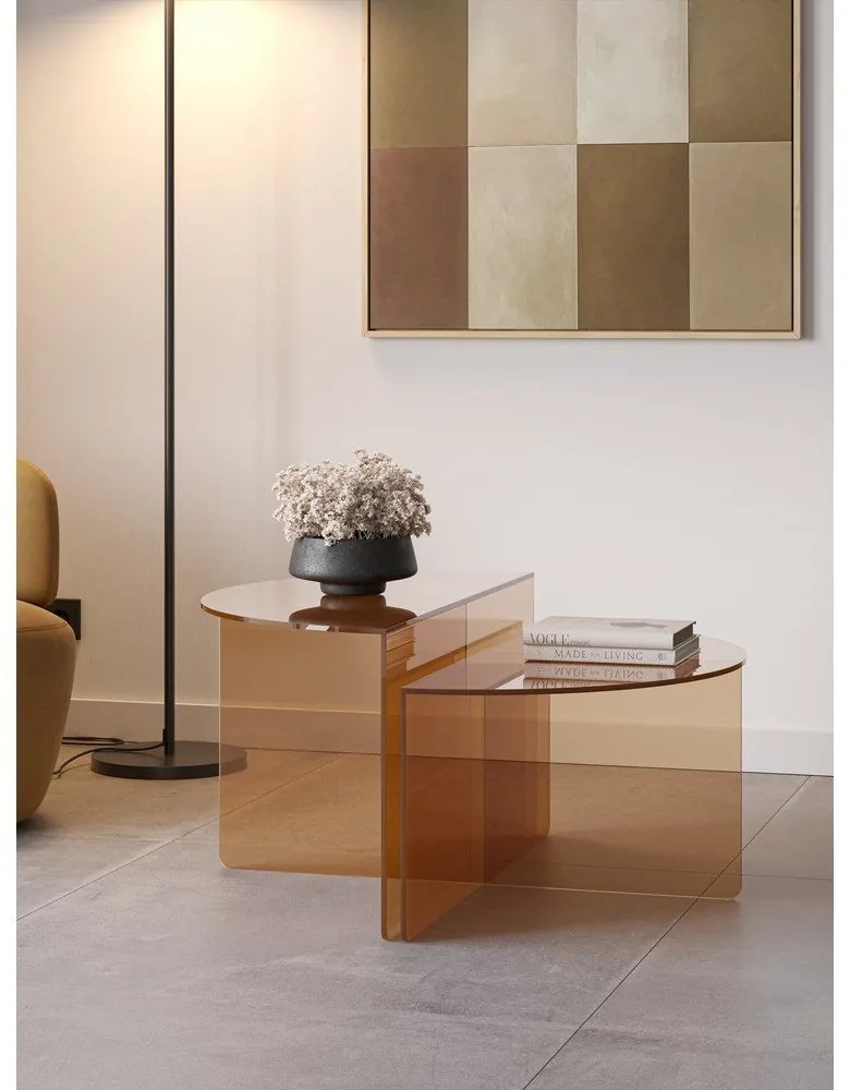 Brązowe szklane okrągłe stoliki zestaw 2 szt. ø 80 cm Velta – MOME