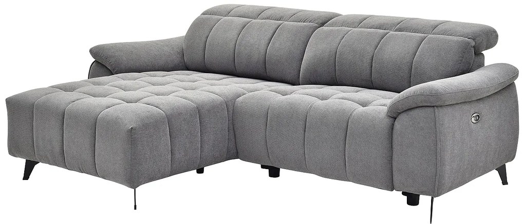 Kanapa narożna lewostronna z elektryczną funkcją relax i szarą teksturowaną tapicerką - CELTIMO