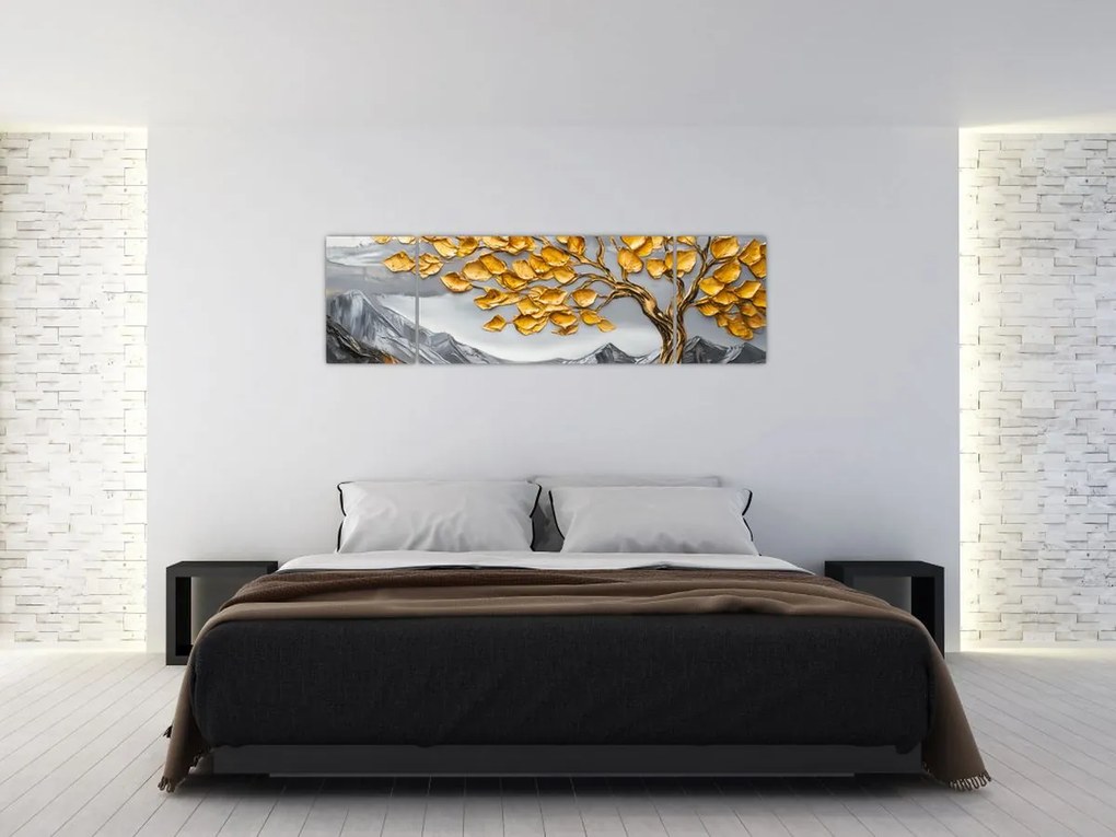 Obraz – Drzewo ze złotymi liśćmi (170x50 cm)
