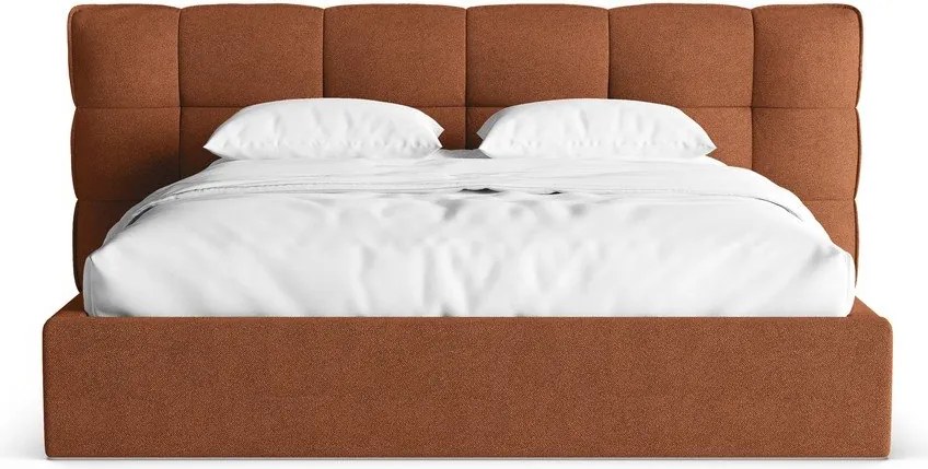 Ceglaste tapicerowane łóżko dwuosobowe ze schowkiem ze stelażem 180x200 cm Eric – Micadoni