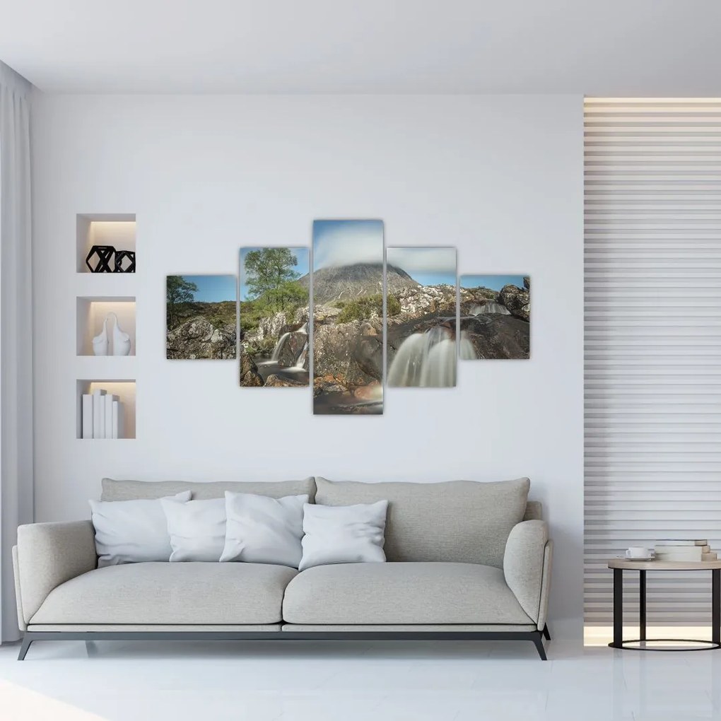 Obraz wodospadów i gór (125x70 cm)