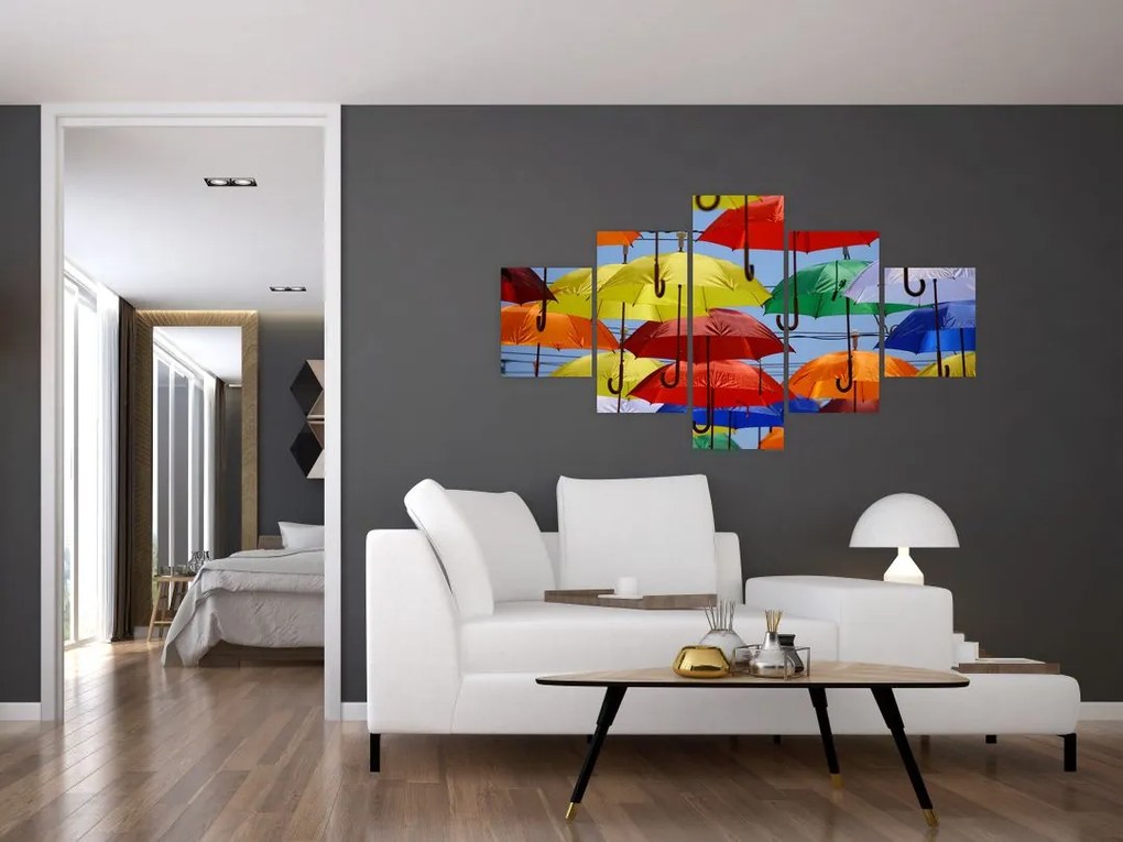 Obraz kolorowych parasoli (125x70 cm)