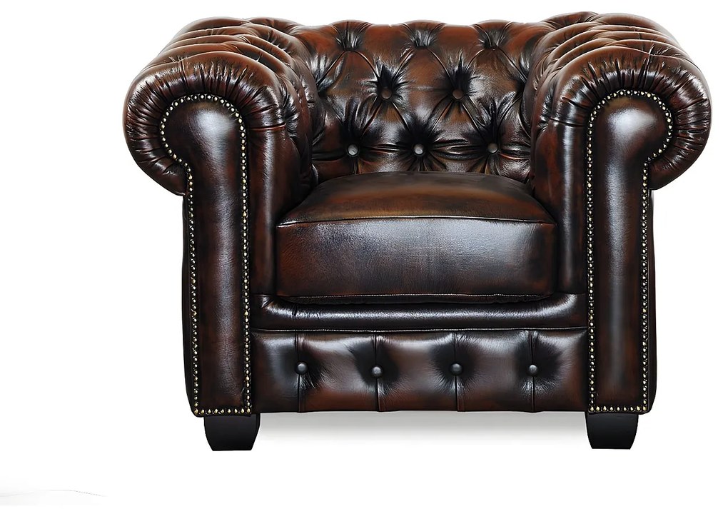 Fotel typu chesterfield 100% skóry bawolej BRENTON - Kolor: brązowy z kasztanowymi refleksami