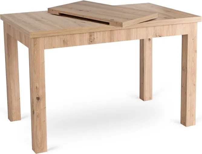 Zestaw Stół Prostokątny Rozkładany SKUBI 120-160 cm Dąb Artisan i 4 Krzesła Tapicerowane RODRI Beżowe Welurowe Nowoczesne