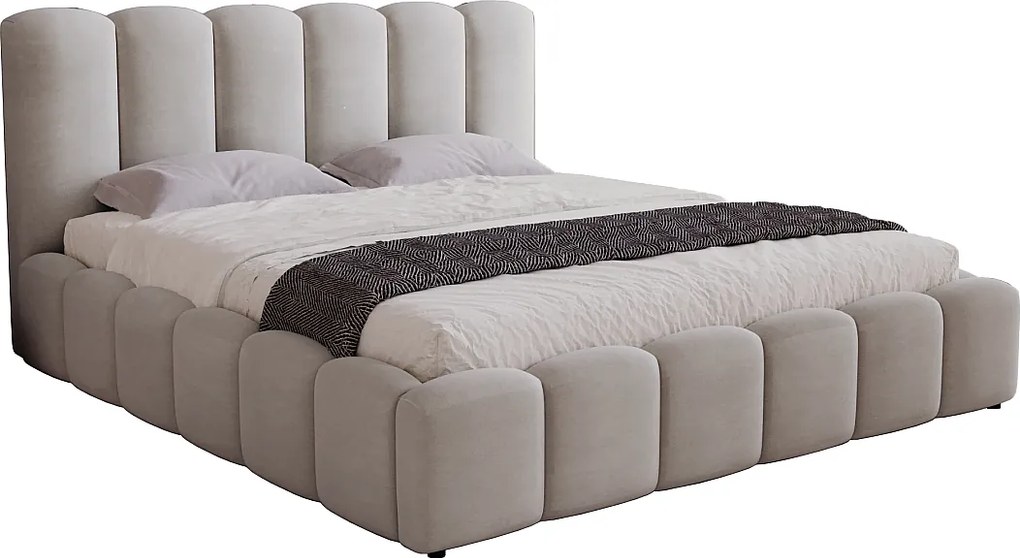 Łóżko tapicerowane 160x200 Florent - łóżko z pojemnikiem i stelażem metalowym - welur, jasny szary (Magic Velvet 2218)