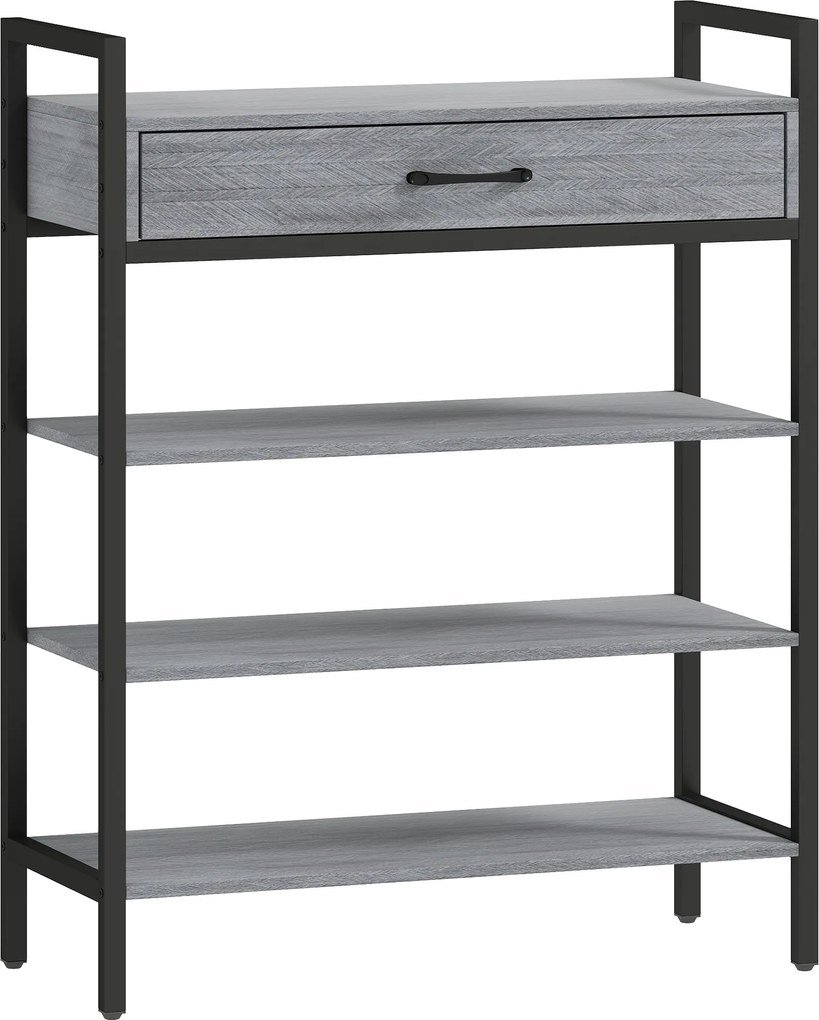 HOMCOM 4-poziomowa szafka na buty, regał do przedpokoju na do 9 par butów, płyta wiórowa, metal, szary