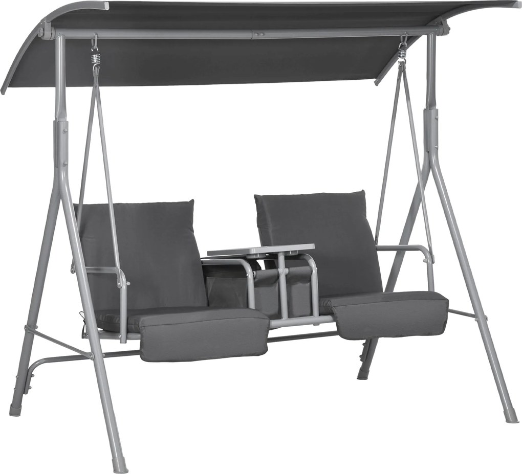 Outsunny Huśtawka Hollywood dla 2 osób z daszkiem i stolikiem, metalowa konstrukcja, do 180 kg, 175x110x165 cm, Czarny