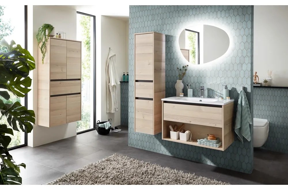 Wisząca szafka bez umywalki w dekorze sosny w naturalnym kolorze 51x80 cm Quickset 393 – Pelipal