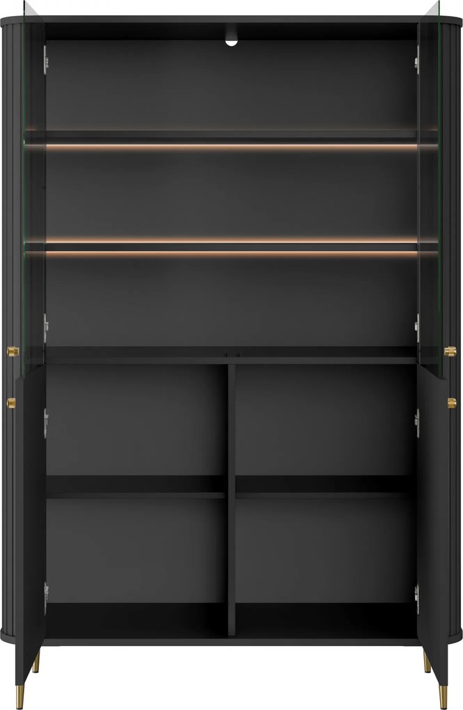 Witryna Vesper 103 cm czterodrzwiowa - czarny / złote nogi