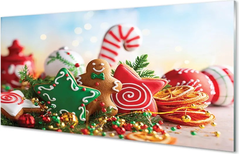 Panel szklany do Kuchni Pierniki i Bożonarodzeniowe Bombki