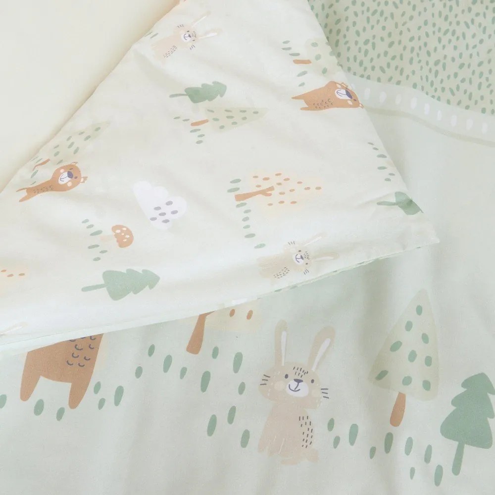Jasnozielona bawełniana pościel dziecięca do łóżeczka 80x80 cm Woodland Buddies – Roba
