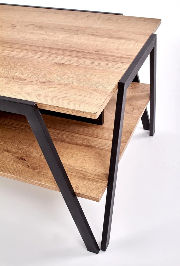 Ława prostokątna dąb złoty/czarna z półką 113/63/45 cm VOLTA