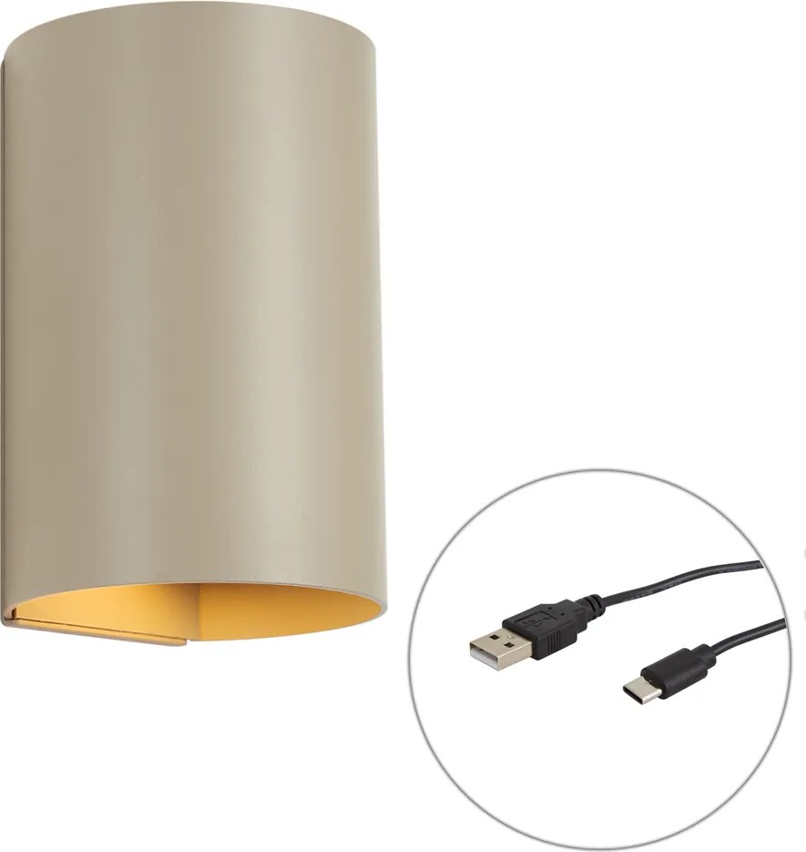 Nowoczesna lampa ścienna taupe z LED, 3-stopniowo ściemnialna i akumulatorowa - Sabbir