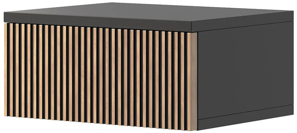 Wisząca szafka nocna z lamelami czarny + naturalny N9-W09