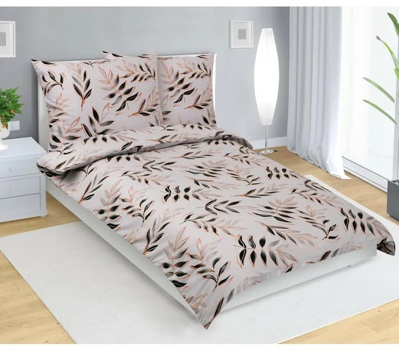 Bellatex Pościel bawełniana Liść szary, 140 x 220 cm, 70 x 90 cm, 140 x 220 cm, 70 x 90 cm