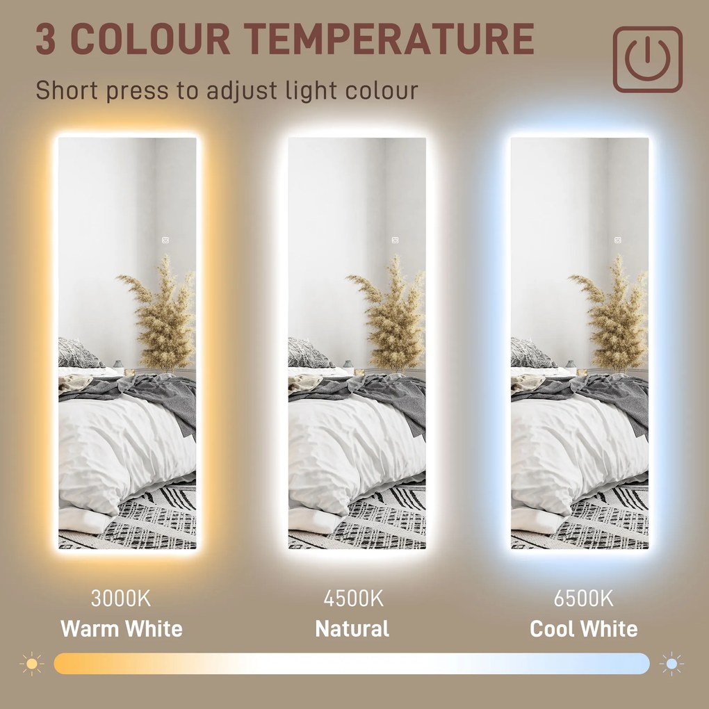 HOMCOM Lustro pełnowymiarowe LED, ściemnialne, bezramowe, z kontrolą dotykową, 40 x 120 cm