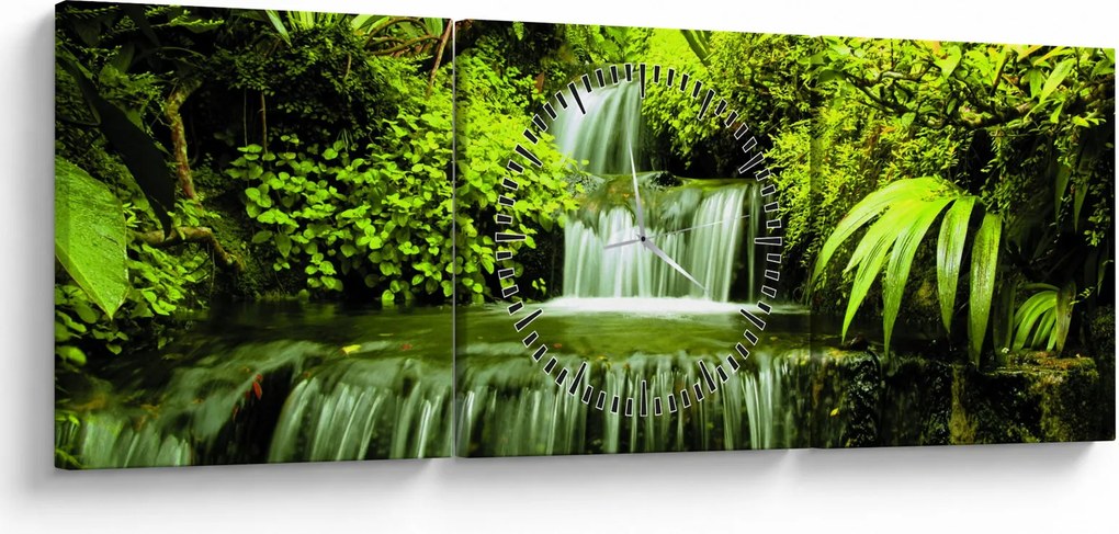 Obraz - Indonezyjskie wodospady (z zegarem) (90x30 cm)