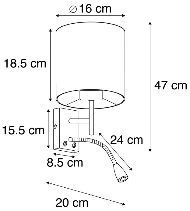 Lampa ścienna w stylu art deco czarna z abażurem z ciemnoszarego weluru - Stacca Nowoczesny Oswietlenie wewnetrzne