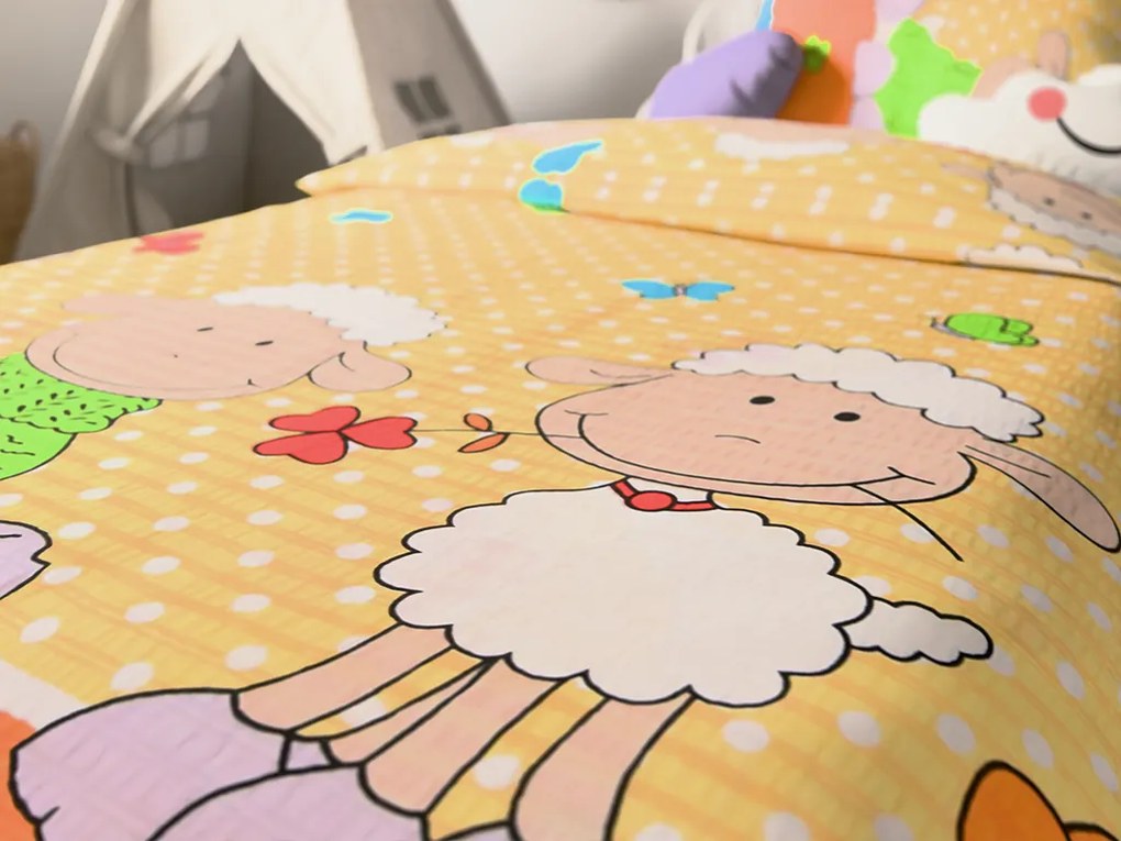 PrzytulneMieszkanie.pl PrzytulneMieszkanie.pl Pościel z kory do łóżeczka OWCZKI żółte Rozmiar pościeli: 45 x 65 cm | 90 x 135 cm