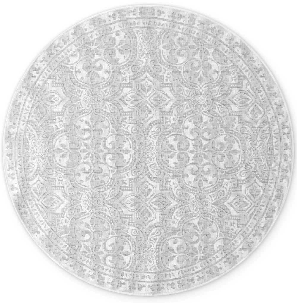 Dywan zewnętrzny dwustronny Duet Ornament szaro-kremowy 160 cm x 160 cm koło