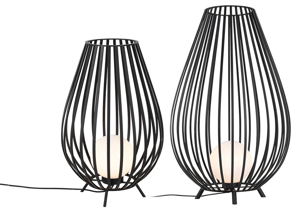 Zestaw lamp podłogowych czarnych z opalizującym szkłem 110 cm i 70 cm - AngelaDesignerski Oswietlenie wewnetrzne