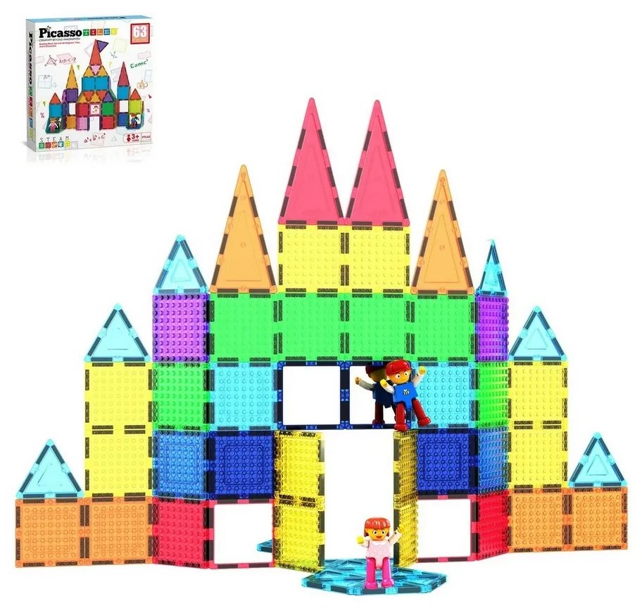 PicassoTiles zestaw 63 elementów magnetycznychpłytek
