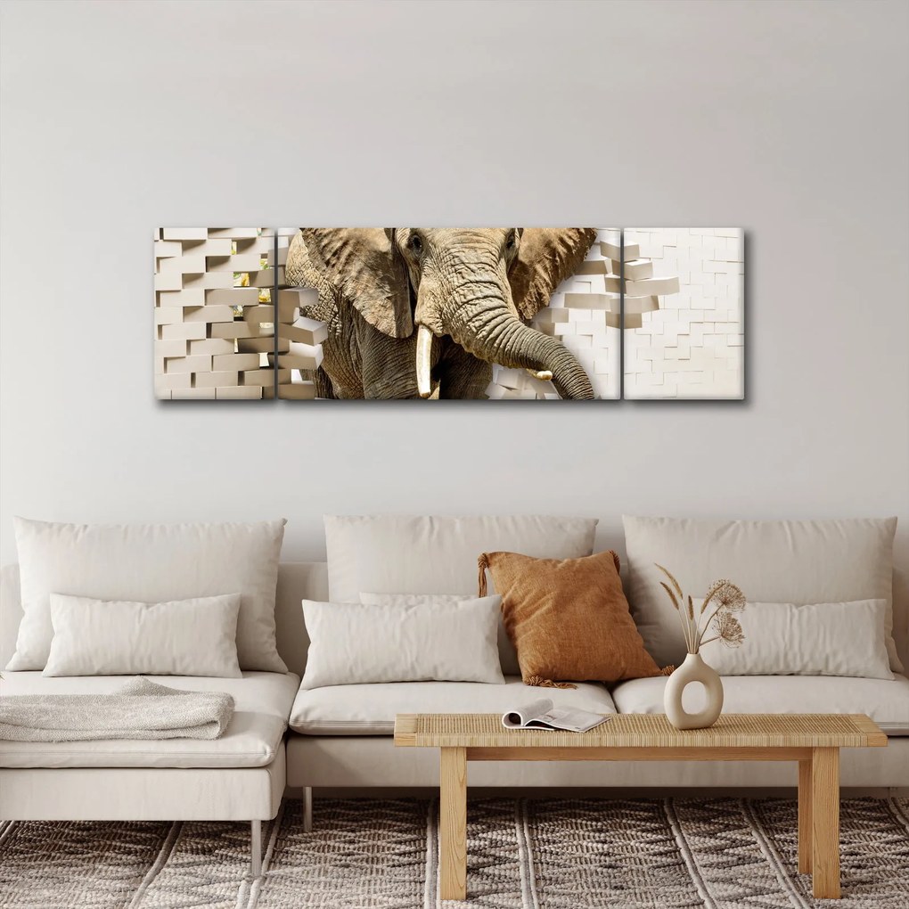 Obraz - słoń taranujący ścianę (170x50 cm)