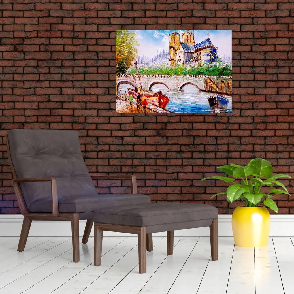 Obraz na szkle - Obraz olejny przedstawiający miasto (70x50 cm)