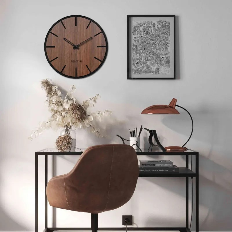 Drewniany zegar ścienny - Sentop | HDFK026 | orzech wenge