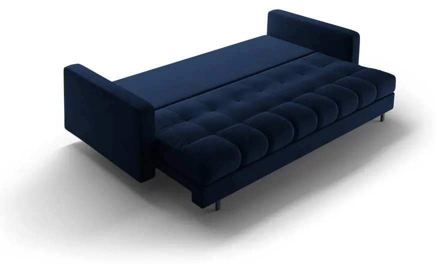 Ciemnoniebieska aksamitna rozkładana sofa ze schowkiem 222 cm Bali – Cosmopolitan Design