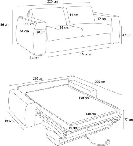Ciemnoniebieska rozkładana sofa do spania z tkaniny szenilowej 220 cm Hugo – Bobochic Paris