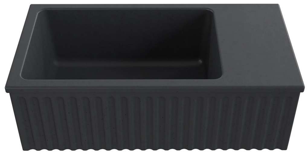 Umywalka betonowa ryflowana nablatowa / wisząca prostokątna 60 x 30 cm WELLE | różne kolory : Kolor - Czarny, Typ montażu - podwieszana