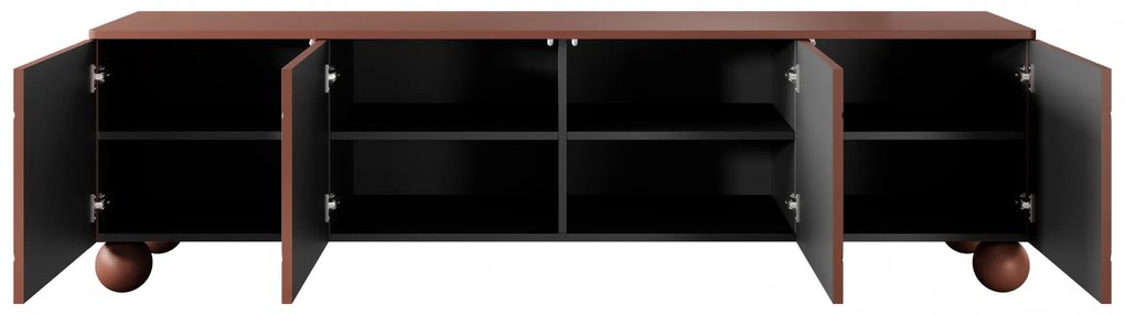 Szafka RTV Sonatia II 200 cm czterodrzwiowa na nogach kulach - burgund