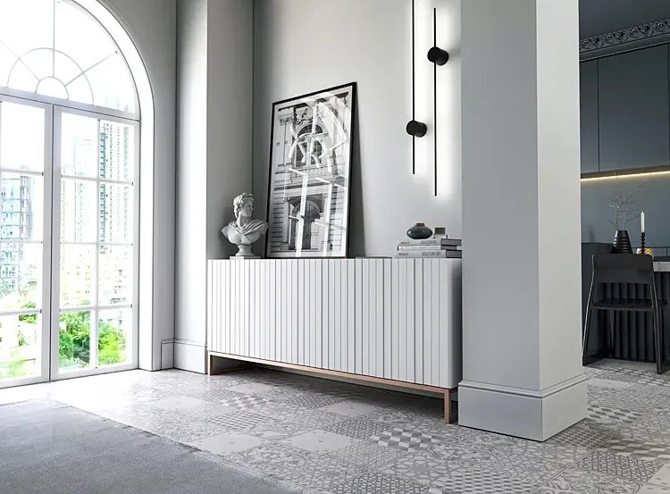 Biała komoda z lamelami M8-E11