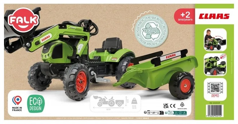 Falk traktor claas z przyczepą i łyżką na pedały