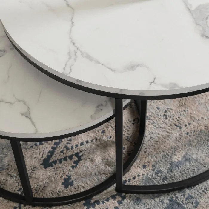 Zestaw Stolików Kawowych DAFNE MAX 60 cm/80 cm Biały Marmur Nowoczesny Glamour