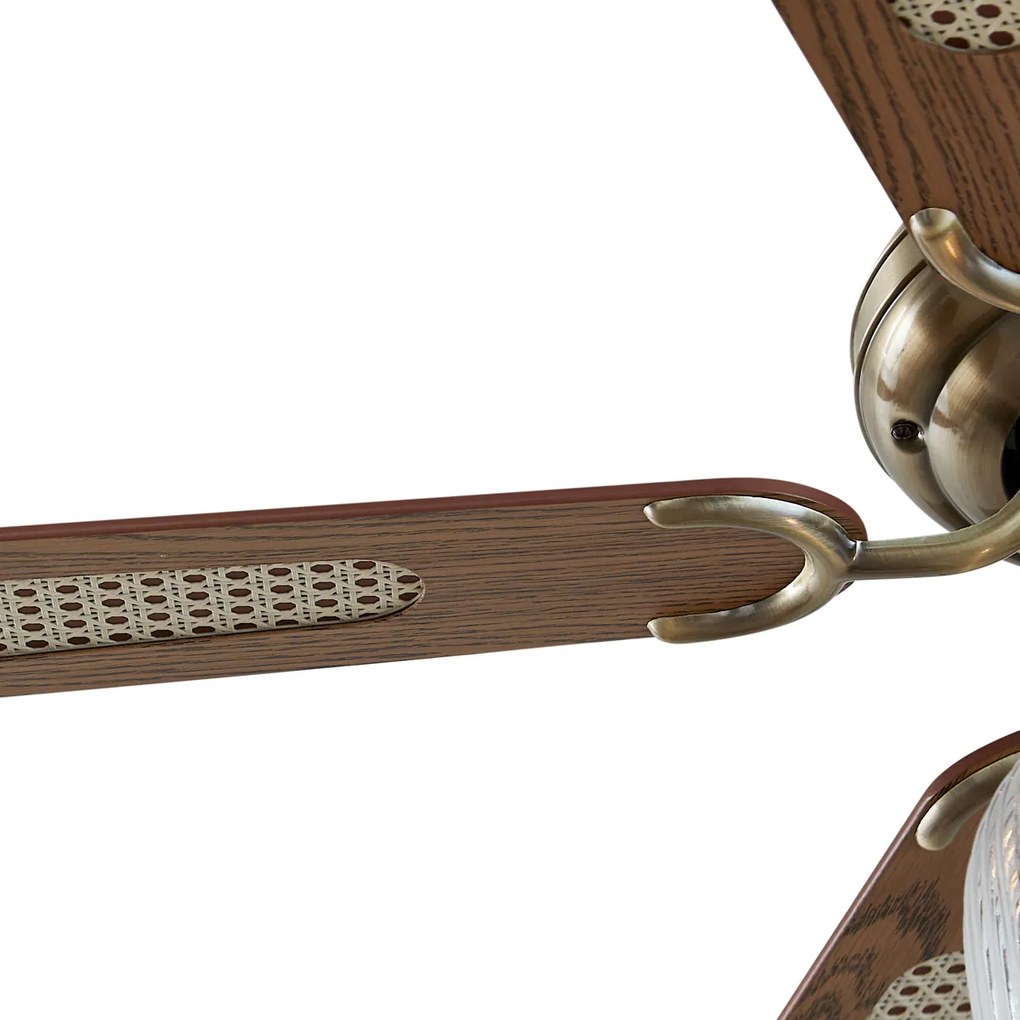 Wentylator sufitowy mosiężny z drewnem 107,5 cm z przełącznikiem łańcuchowym - Mistral Karel