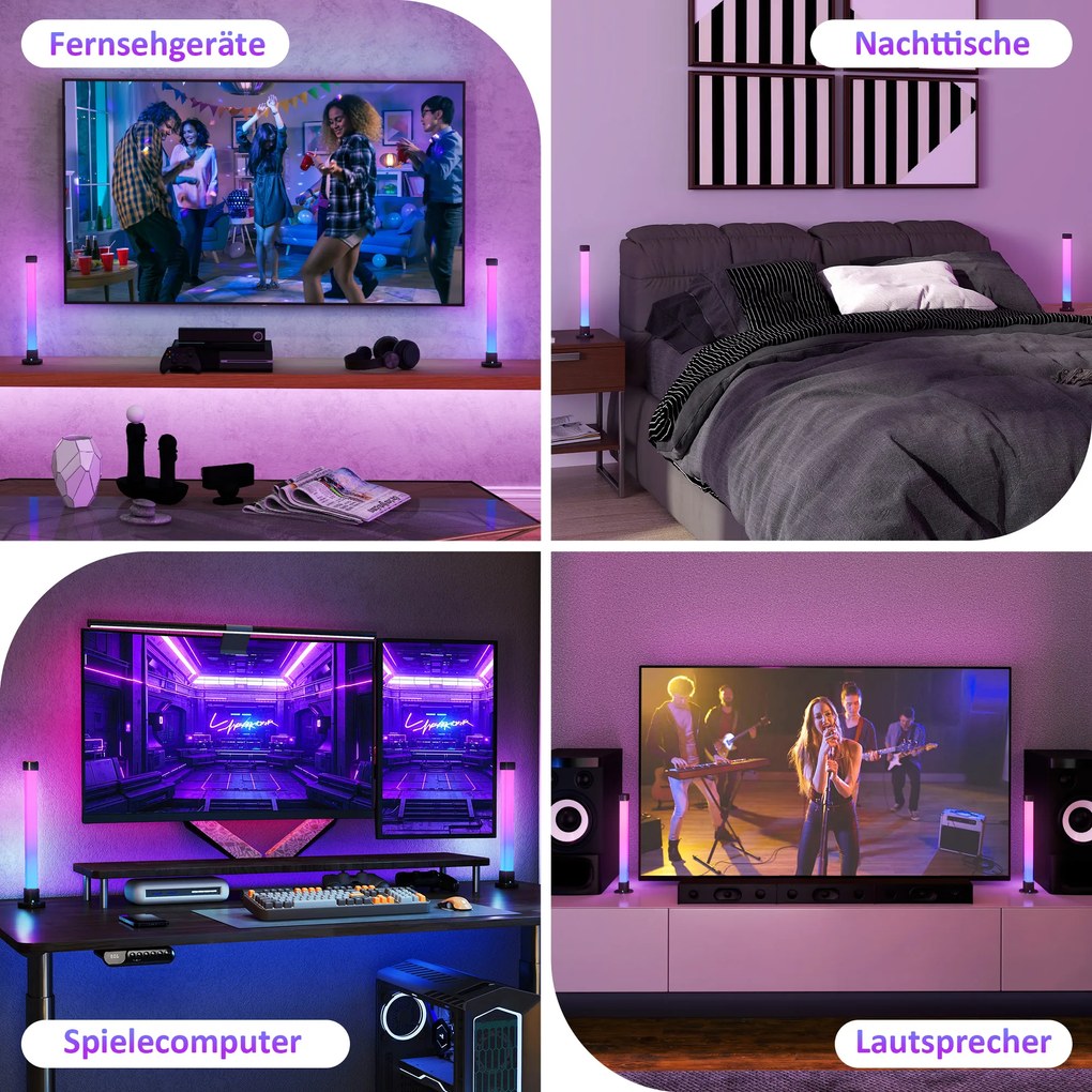 HOMCOM Zestaw 2 lamp LED, lampka stołowa z kontrolą przez aplikację i pilota, synchronizacja z muzyką, tryby kolorów, timer, biały